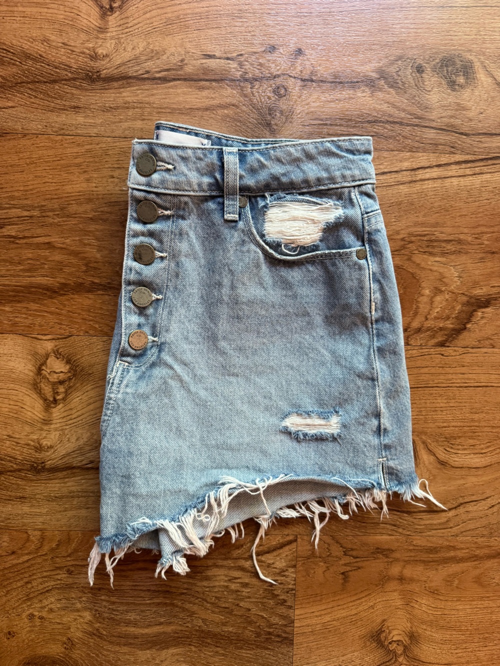 PAIGE Light Blue Distressed Denim Skirt